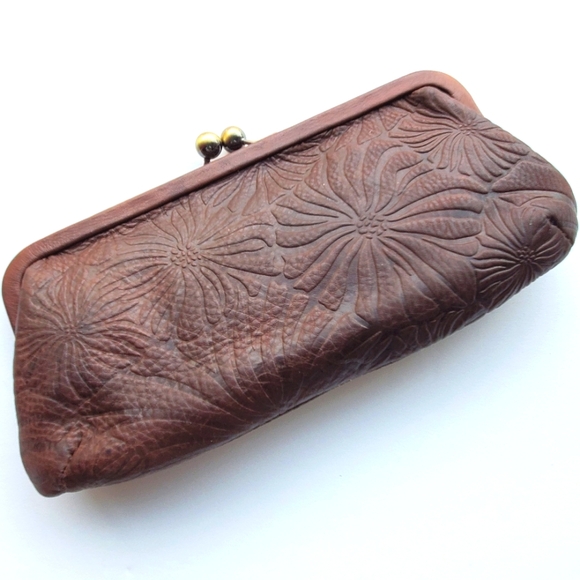 Fossil Brown Floral Embossed Leather Purse Clutch Boho - Picture 9 of 10